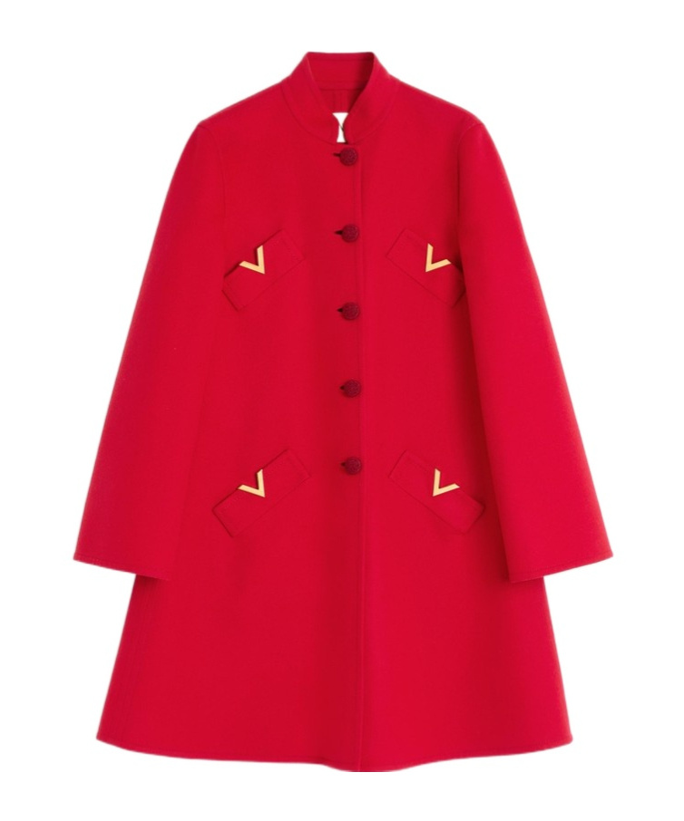 Valentino Vgold Button-up Coat In Red