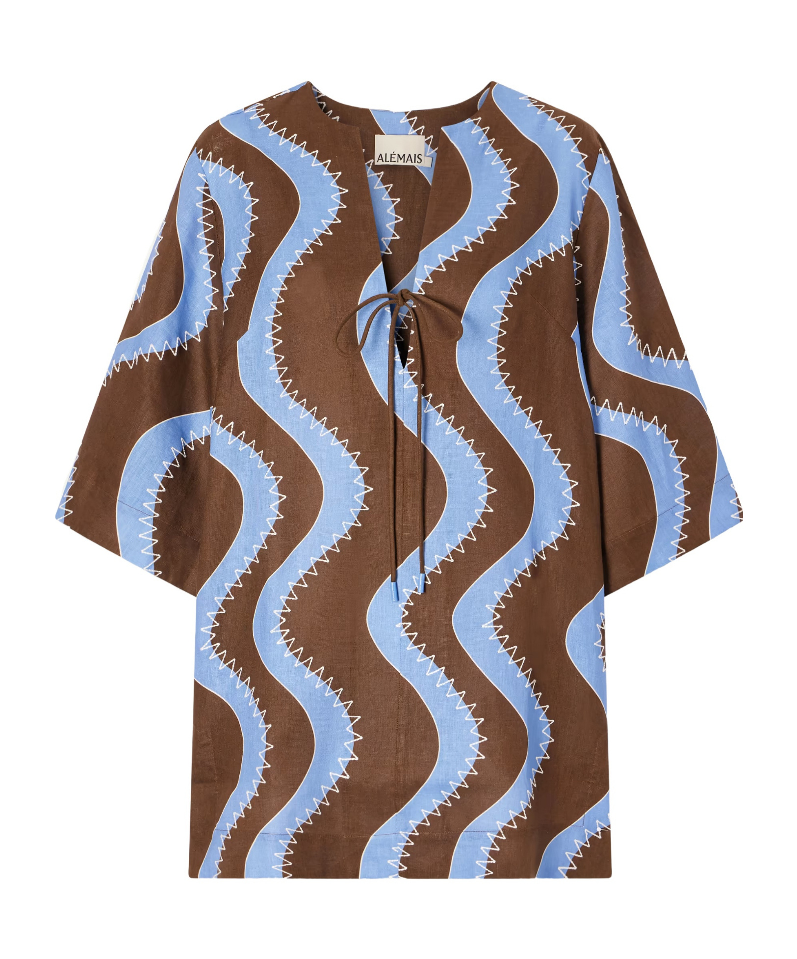 Alemais Frankie Wave-print Tie-neck Mini Dress In Multi