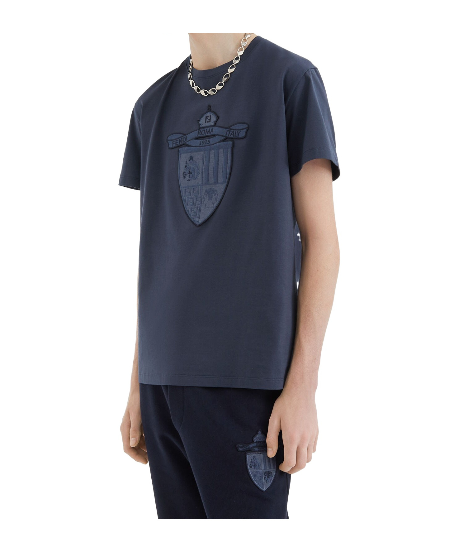 Fendi Crest Embroidered Crewneck T-shirt In Blue
