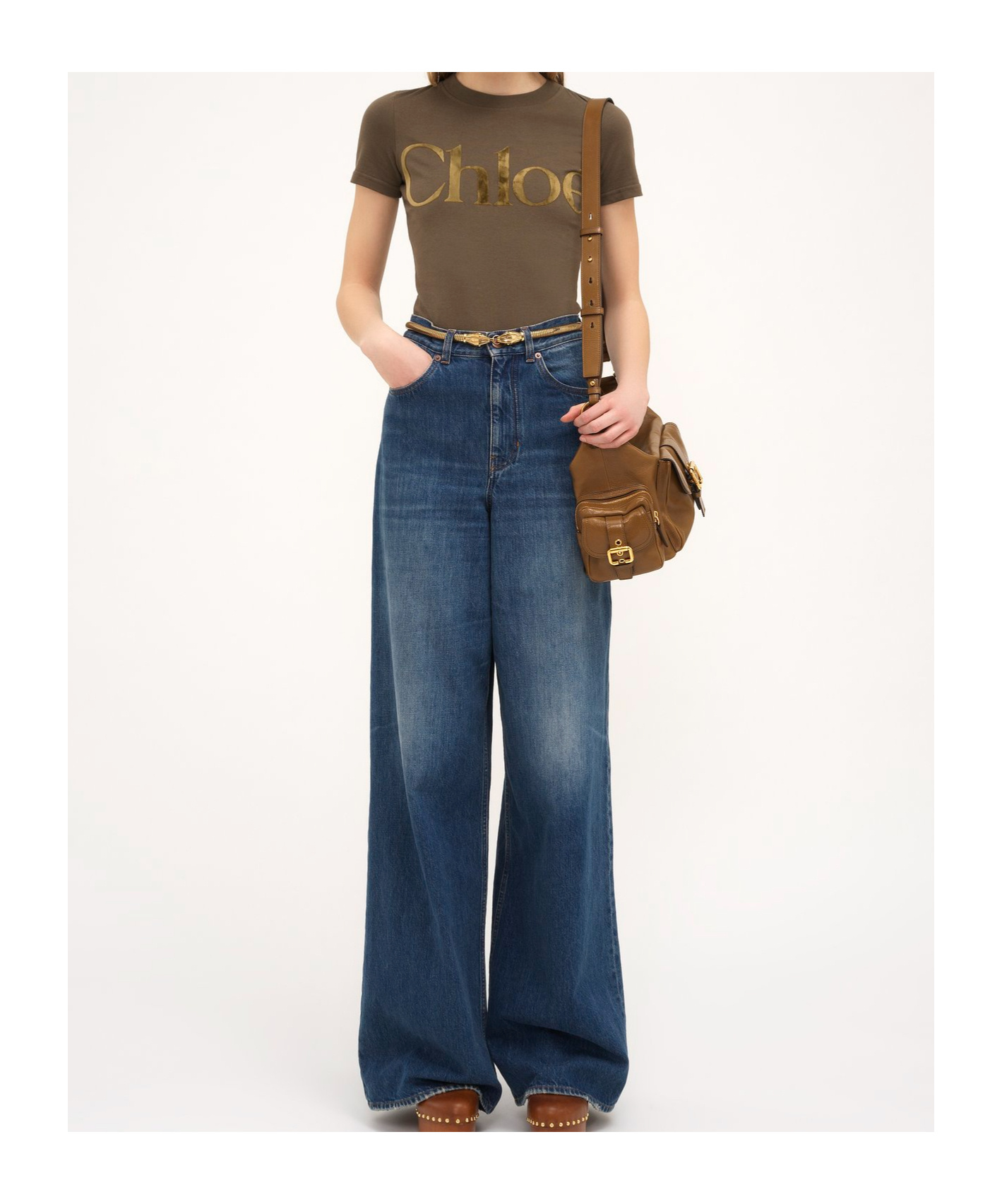 Chloé Logo Lettering T-shirt In Brown