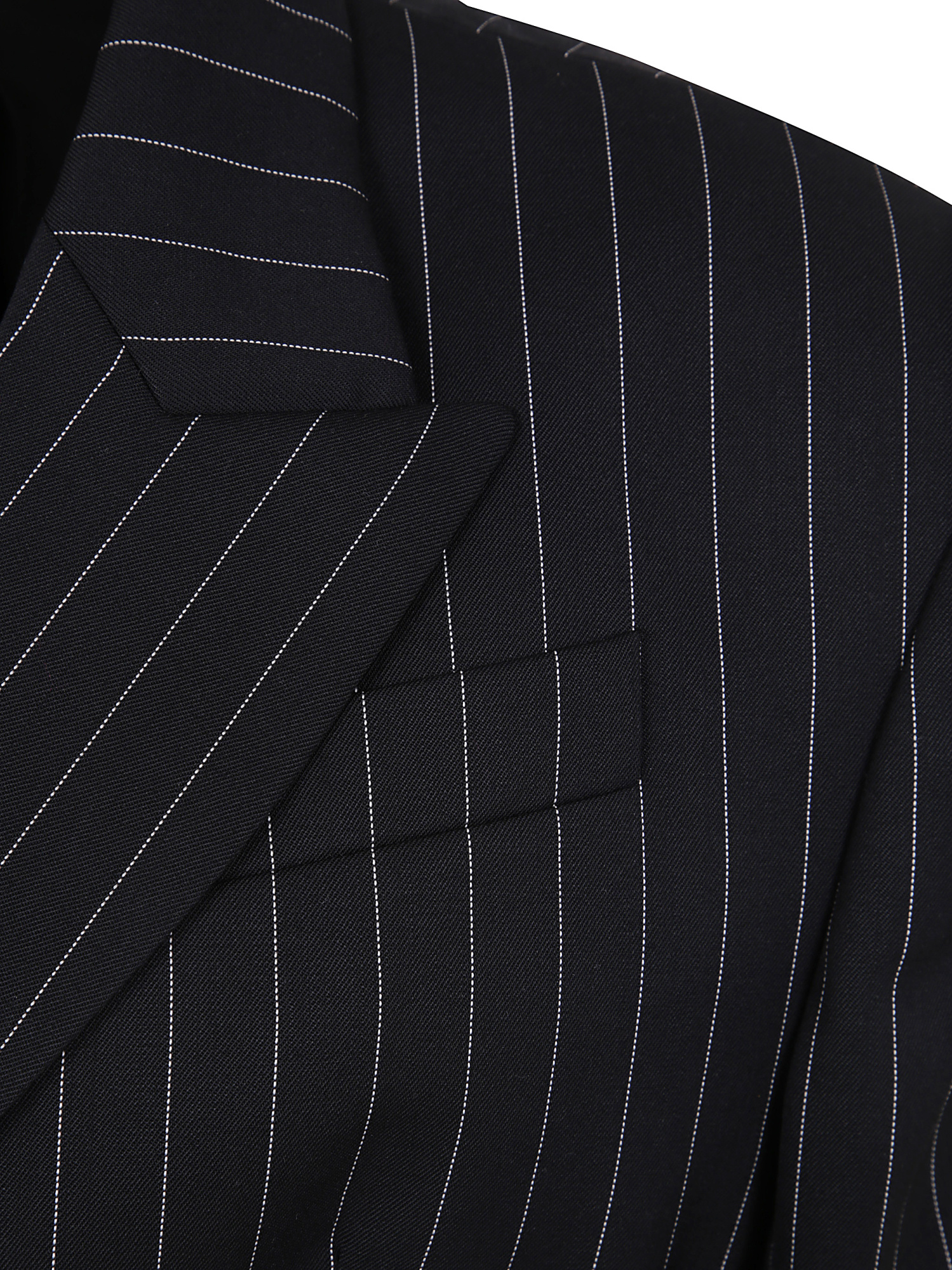 Jean Paul Gaultier Double-breasted Belted Cropped Pinstriped Wool-twill Blazer In Black