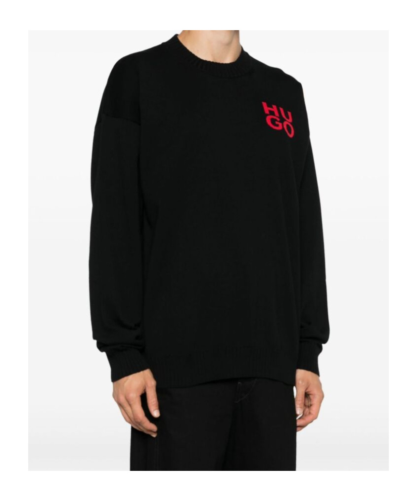 Hugo Boss Black Intarsia Sweater In Black