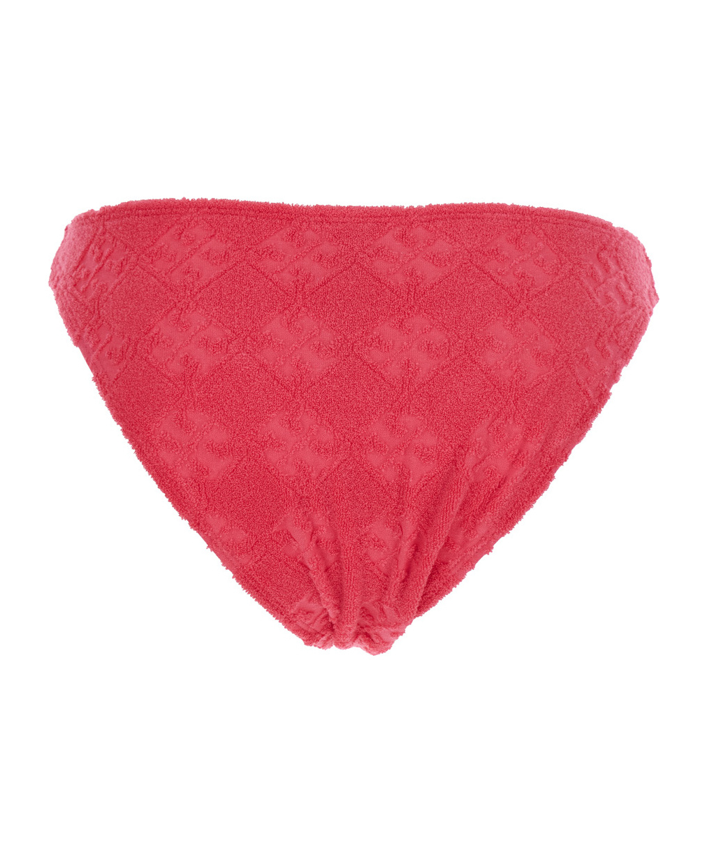 Tory Burch Terry Pink Bikini Bottoms With All-over Logo Embroidery In Cotton Blend Stretch Woman In Red