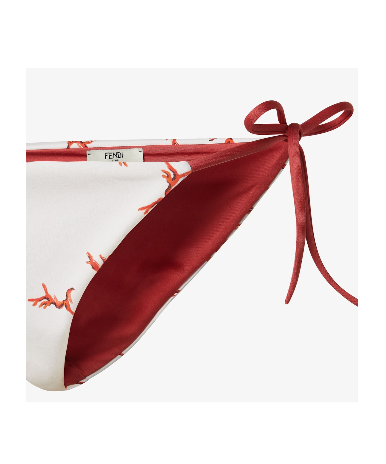 Fendi White Lycra Bikini Bottom With Coral Print In White