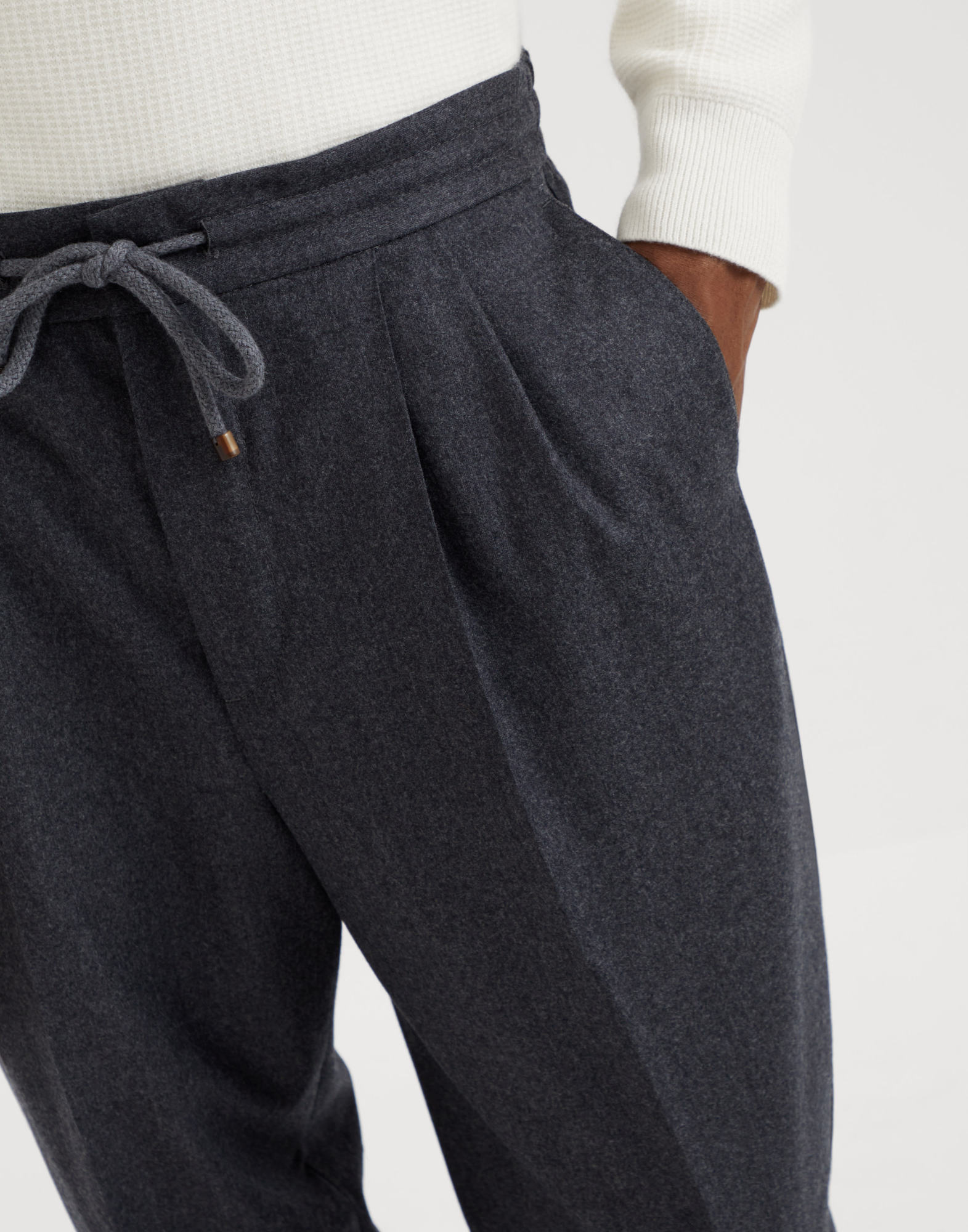Brunello Cucinelli Drawstring-waistband Wool Tapered Trousers In Black