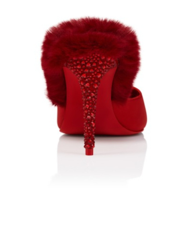 Christian Louboutin Km Faux Fur Satin Mule Pumps In Red