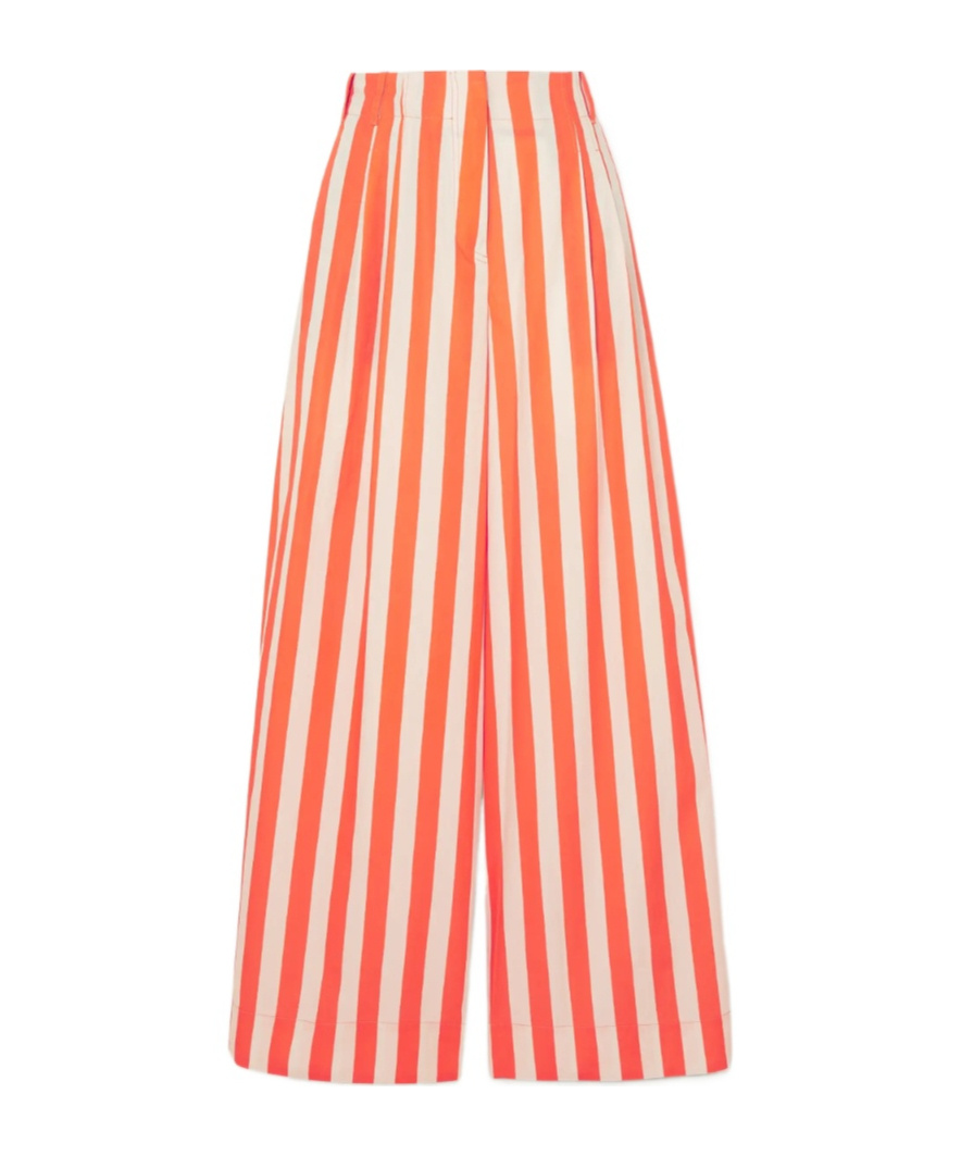 La Doublej Striped Cotton-poplin Wide-leg Pants In Multi