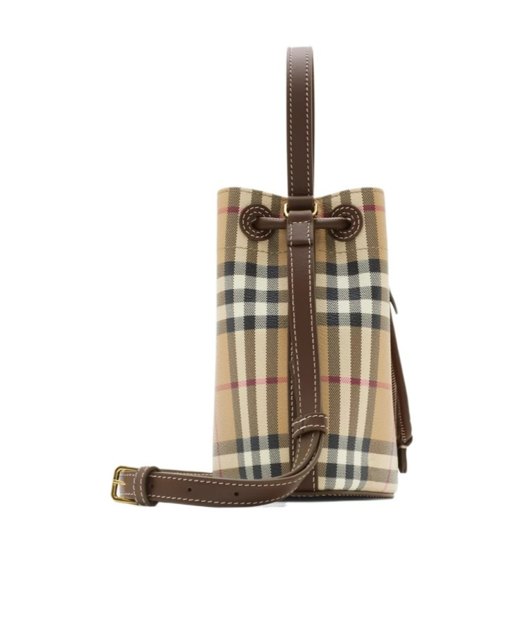 Burberry Mini Check Bucket Bag With Drawstring In Multicolor
