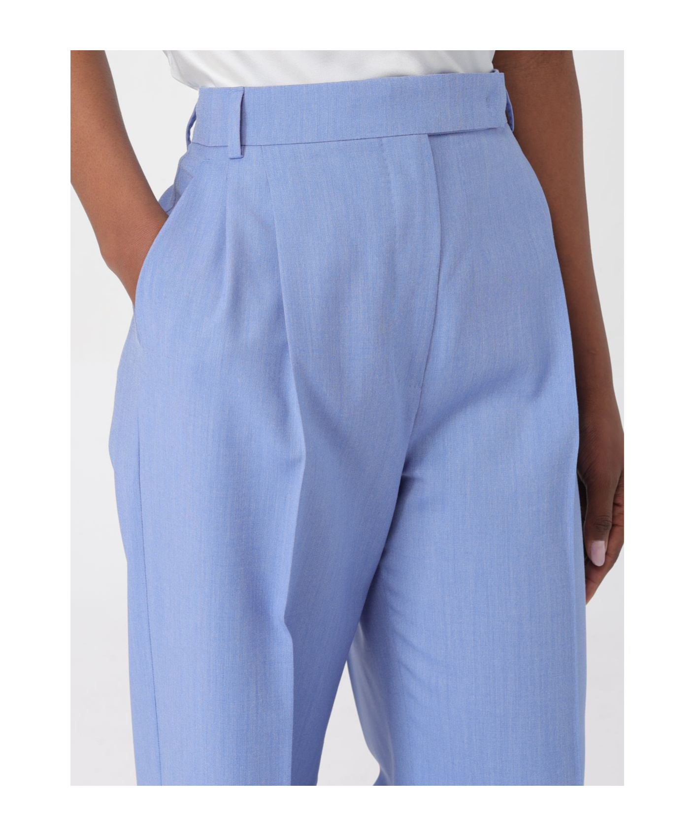 Max Mara Wool Wide-leg Casual Pants In Blue