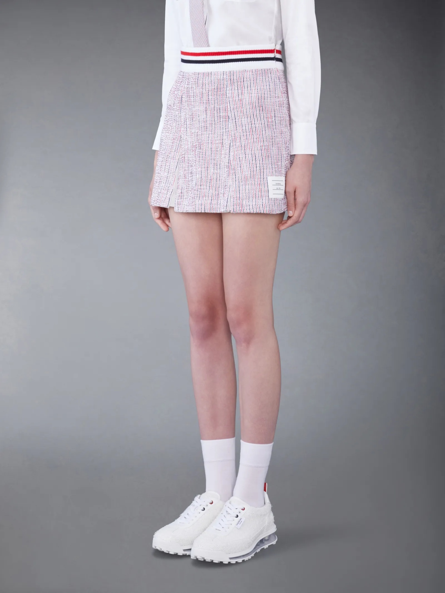 Thom Browne Tweed Seersucker Pleated Skirt In White