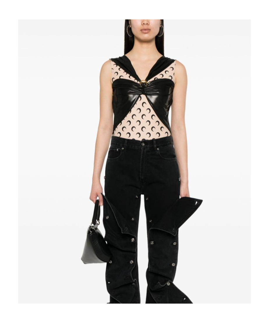 Marine Serre Draped Viscose Bodysuit In Black