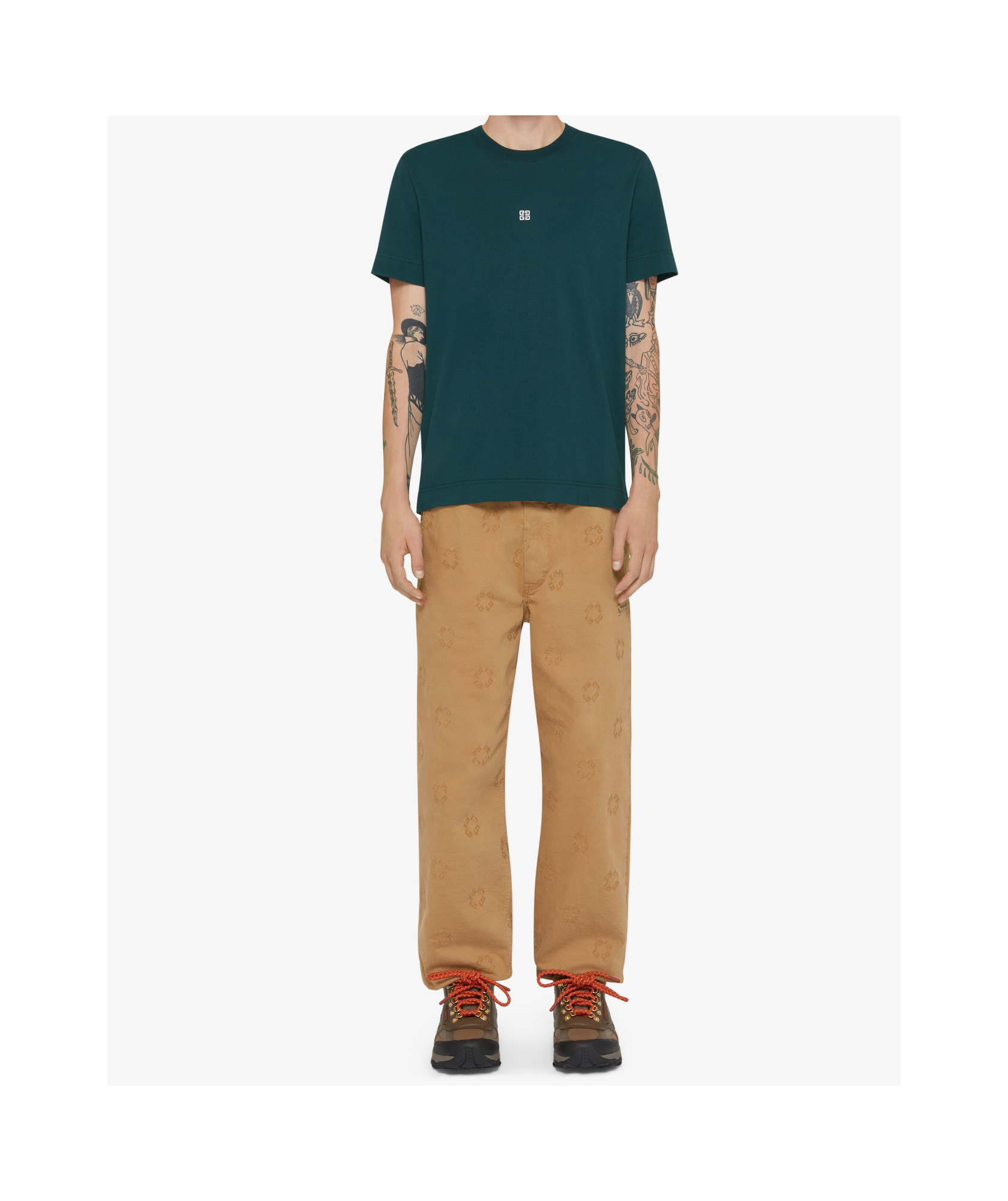 Givenchy Men Green Crewneck T-shirt With 4g Logo On The Front In Cotton Man In Green