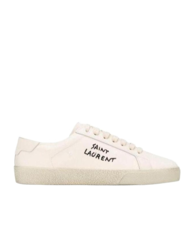 Saint Laurent Court Classic Distressed Logo-embroidered Canvas And Leather Sneakers In White