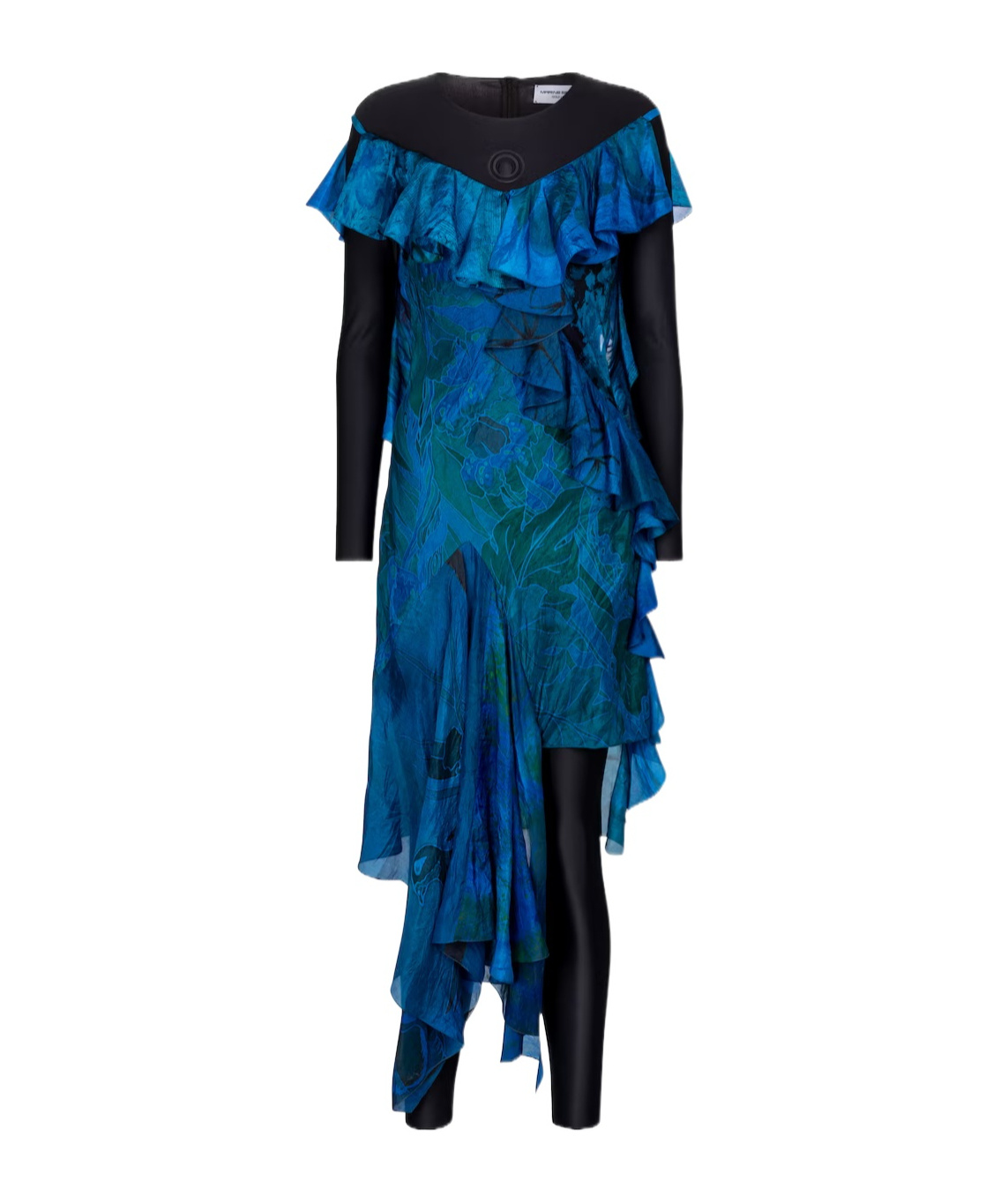 Marine Serre Printed Silk And Stretch-jersey Dress In Blue