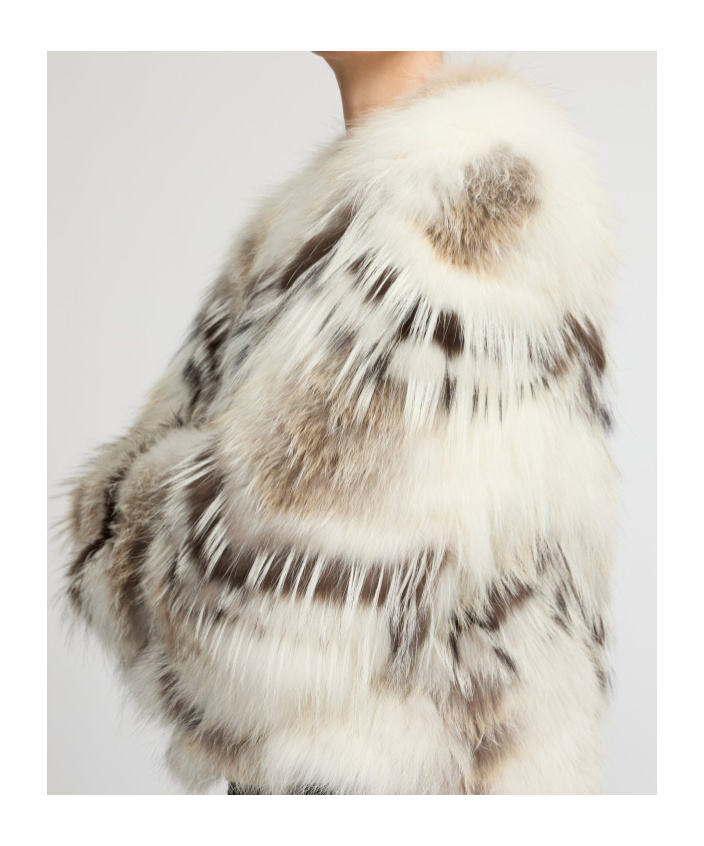Yves Salomon Belted Cardigan In Merino Knit And Fox Fur In Neutral