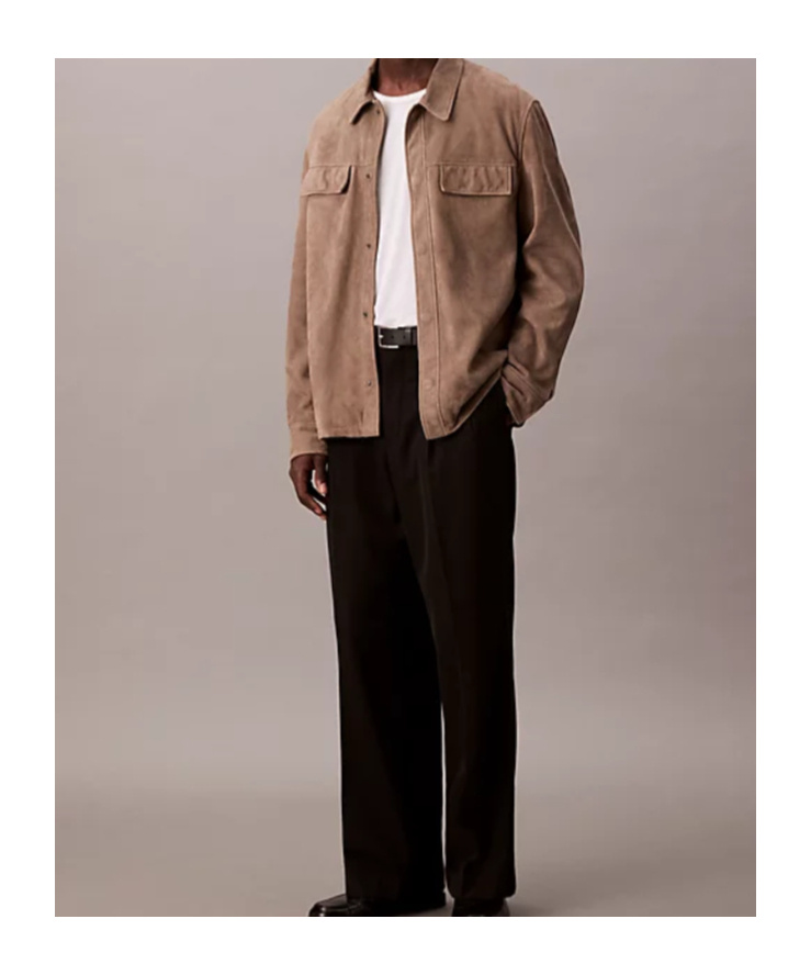 Calvin Klein Suede Shirt Jacket In Brown