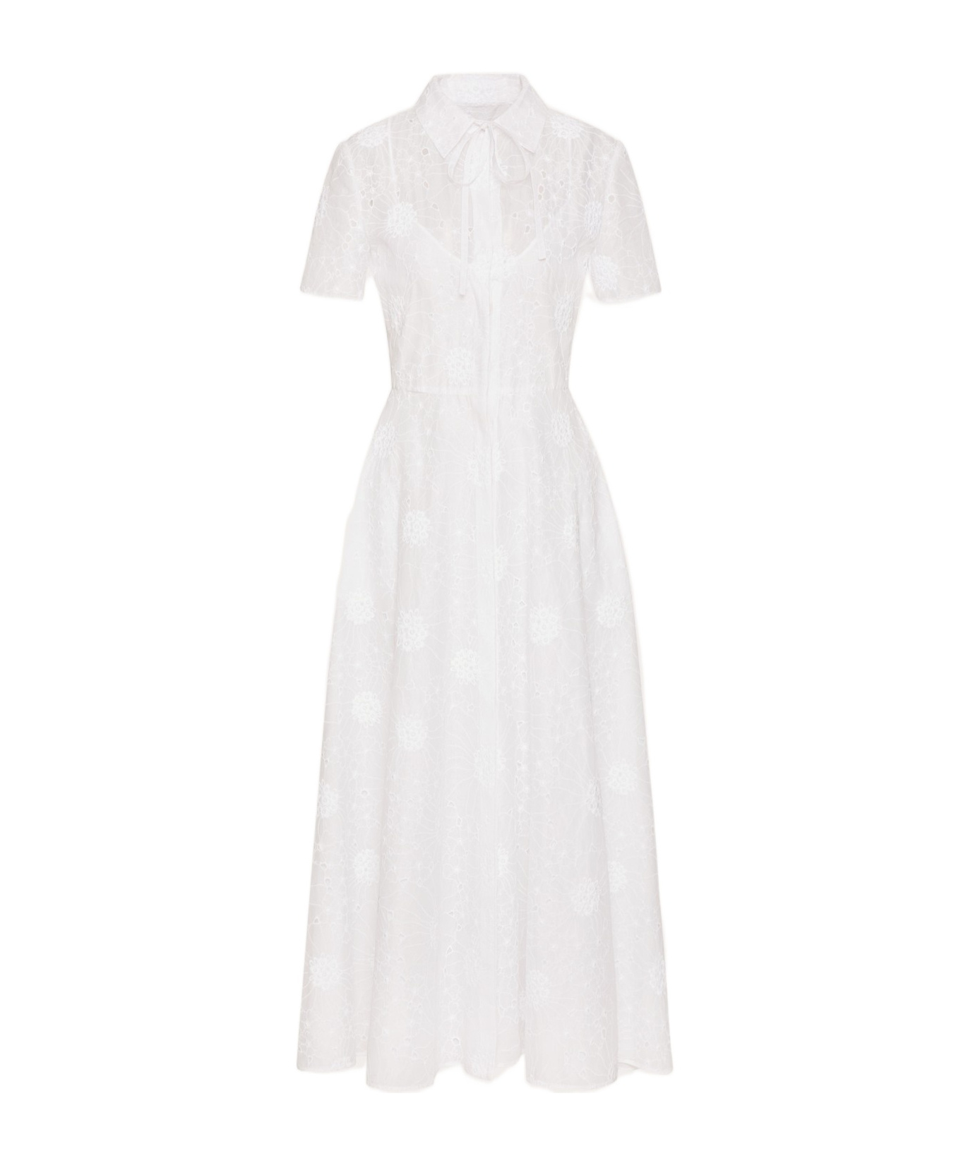 Valentino Broderie-anglaise Midi Dress In Ivory