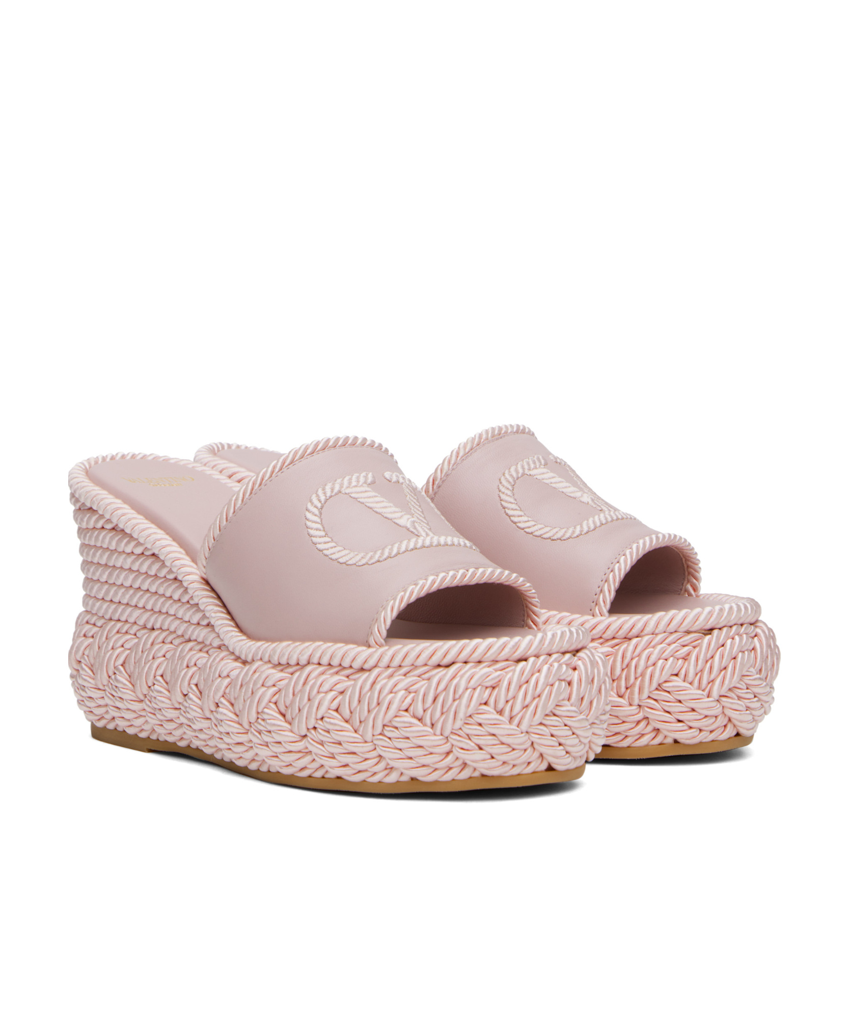 Valentino Vlogo Silk Torchon 100 Leather Wedge Sandal In Pink