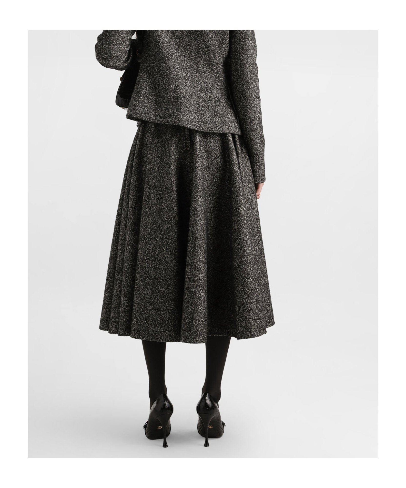 Dolce & Gabbana Midi Circle Skirt In A Dotted Wool Blend In Gray