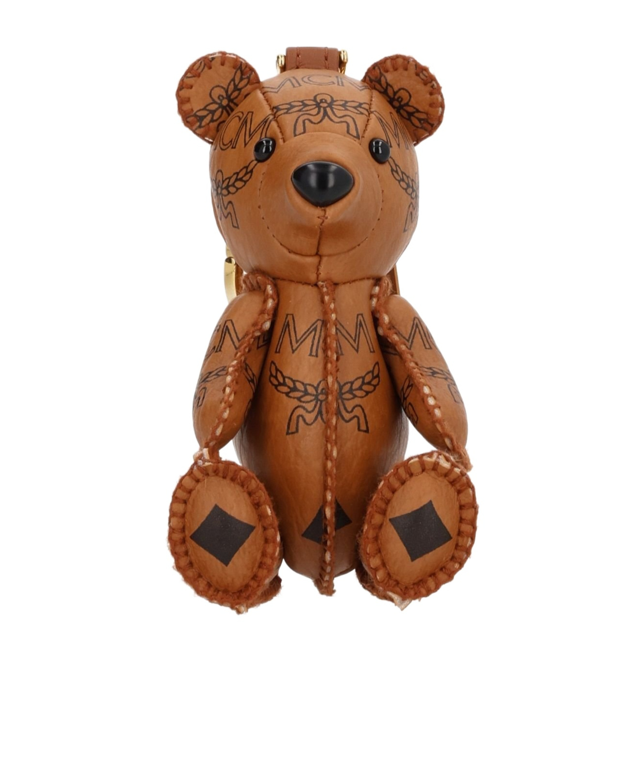 Mcm Stitch Detailed Bear Shape Keychain In Brown