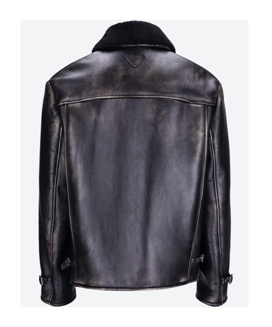 Prada Long-sleeved Leather Jacket In Black