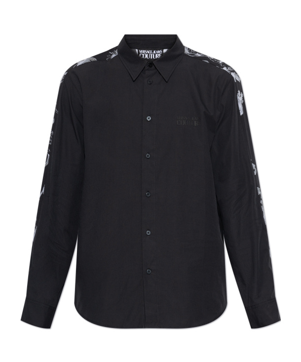 Versace Jeans Couture Black Shirt With Barocco Print In Black