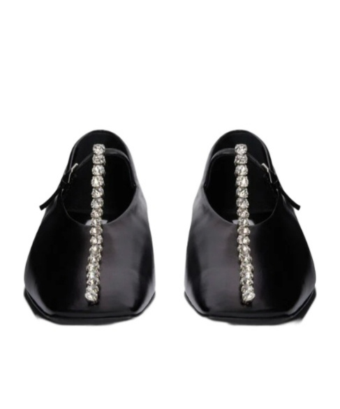 Jil Sander Leather Ballerinas Embellished Strap Flat Sole Pointed In Black