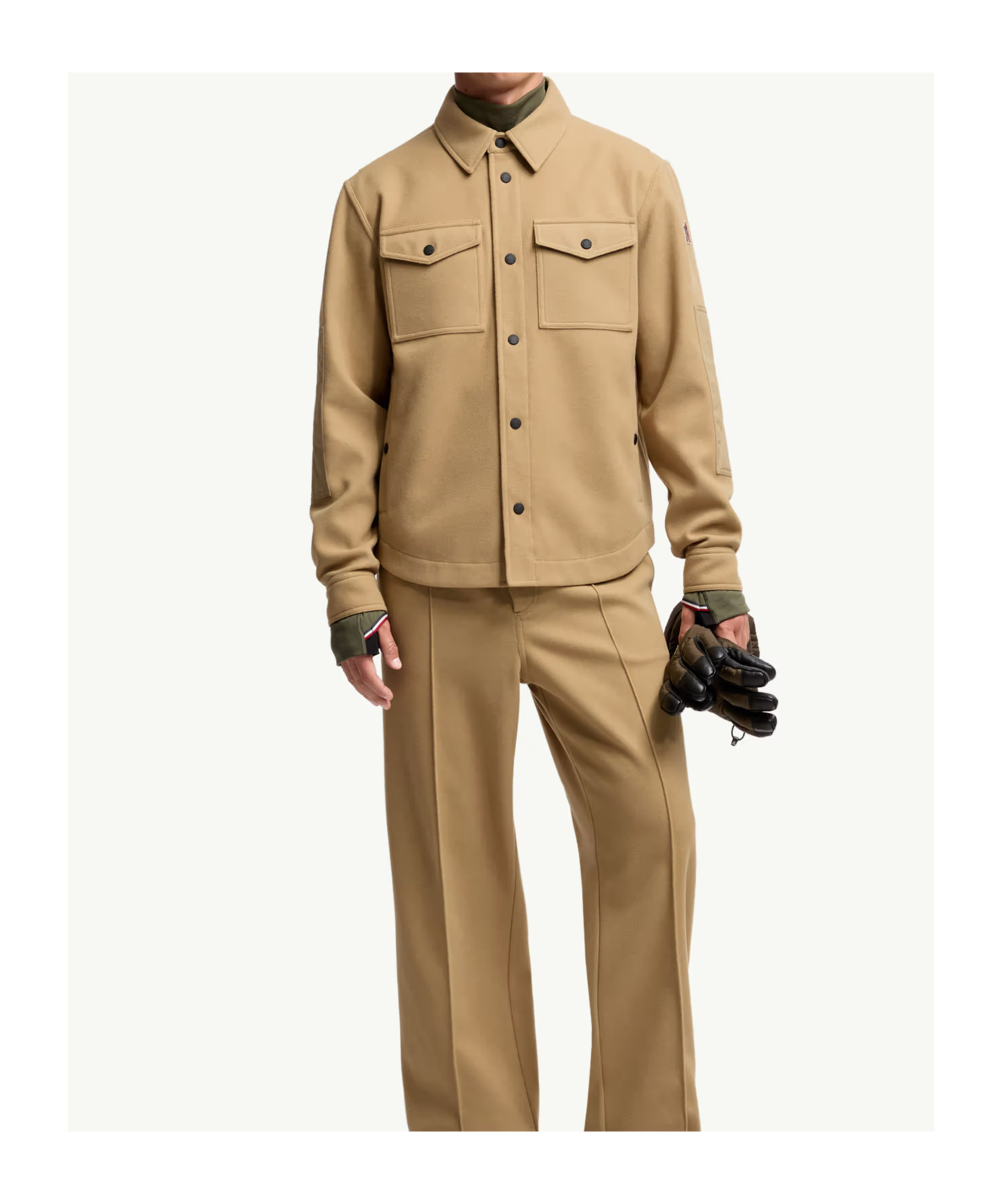 Moncler Brushed Jersey Snap-front Overshirt In Brown