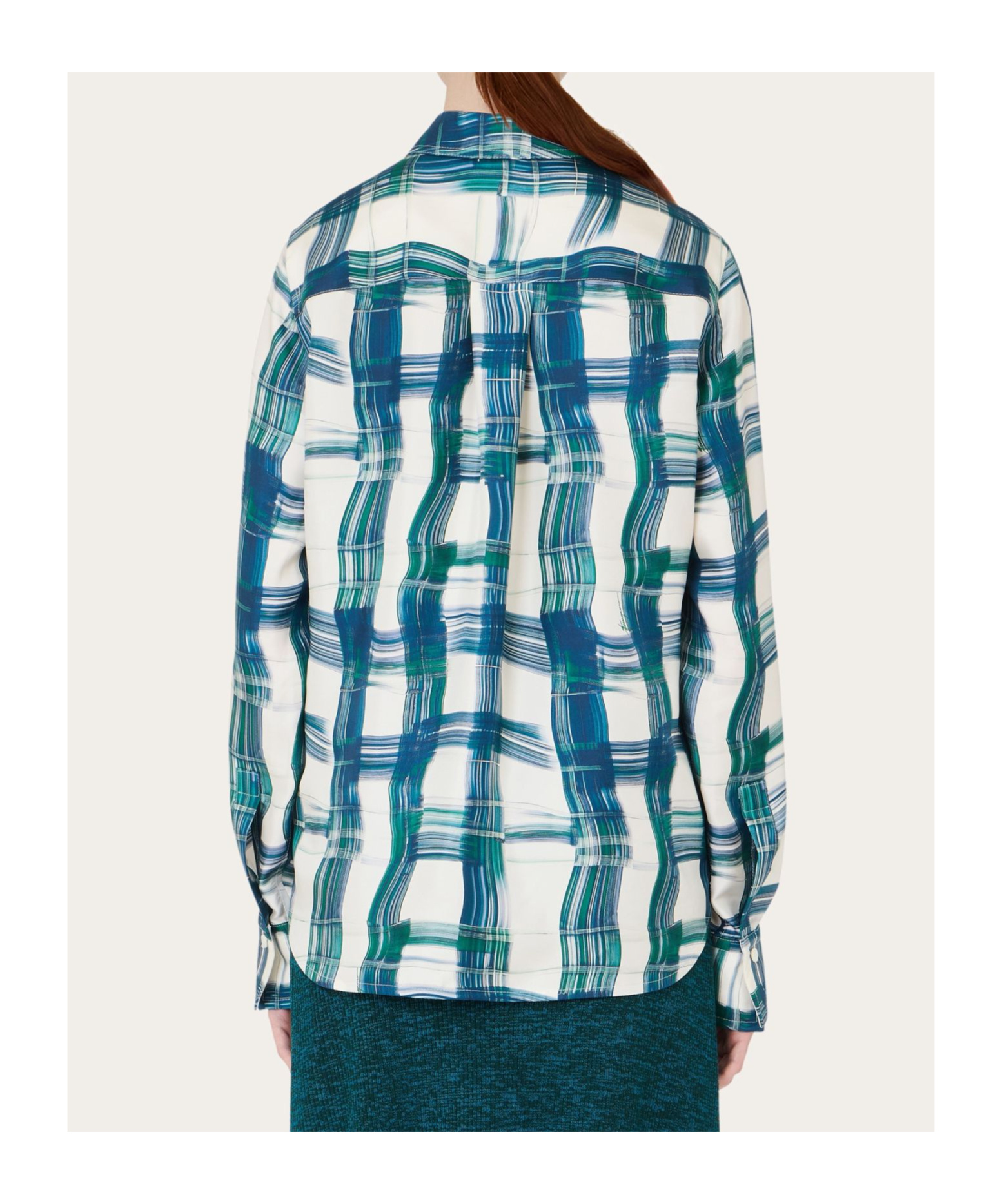 Ferragamo Brushstroke Check Button Down Silk Blouse In White