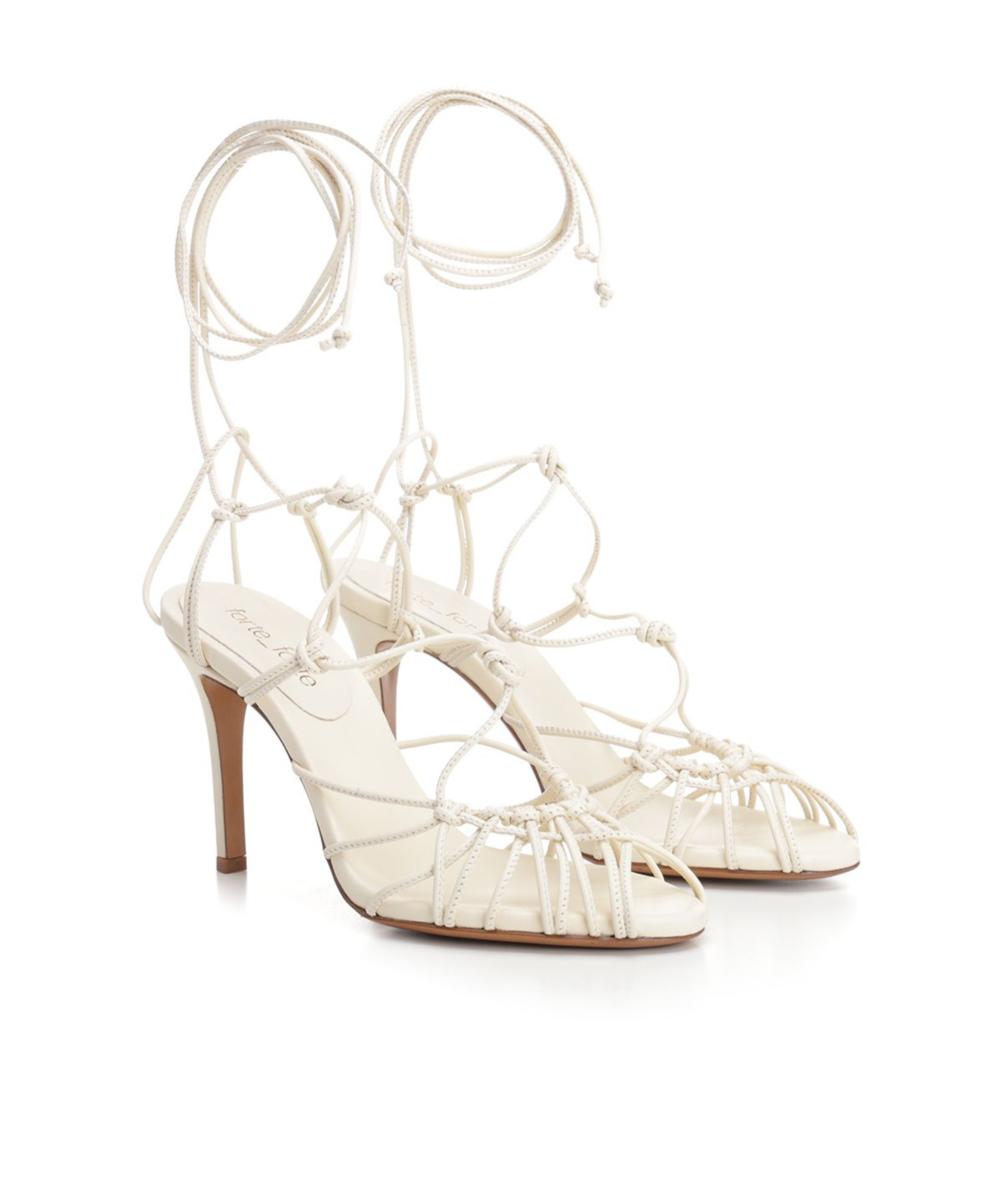 Shop Forte Forte Thin Heel Sandals With Leather Tubular Laces In White