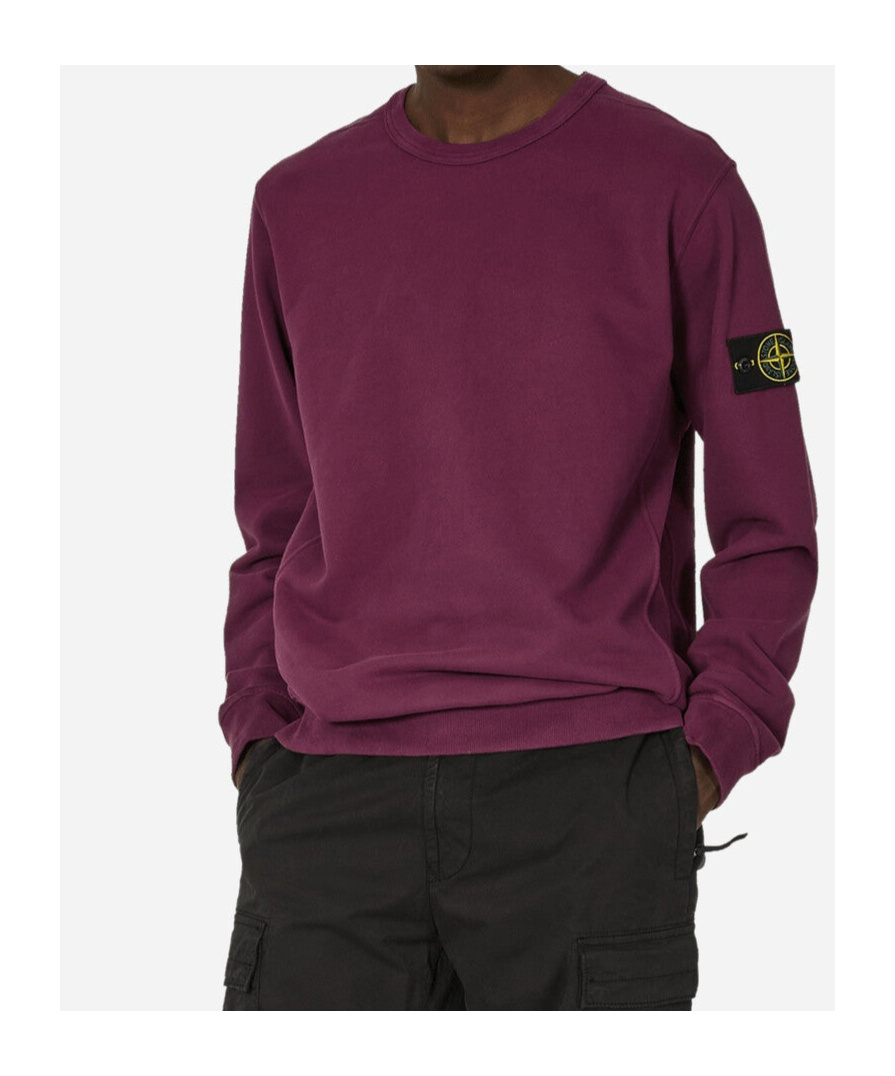 Stone Island Men Burgundy Brushed Organic Cotton Crewneck Sweatshirt In Red