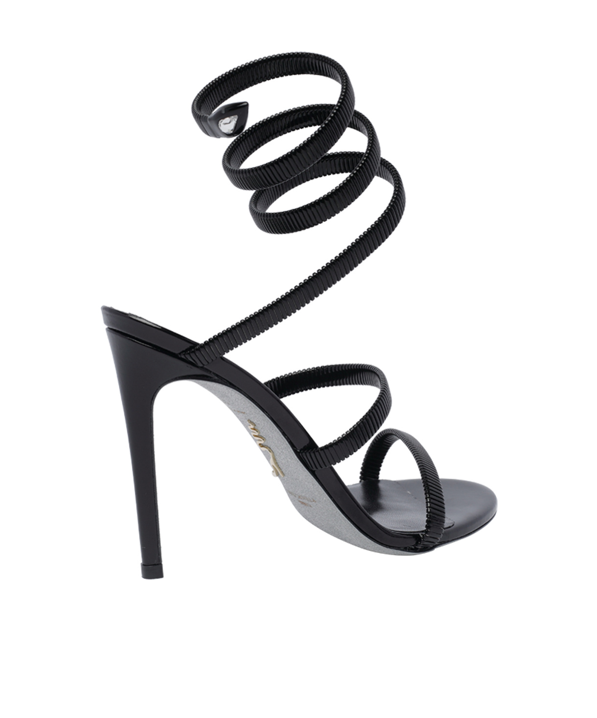 René Caovilla Snake-wrap Satin Stiletto Sandals In Black