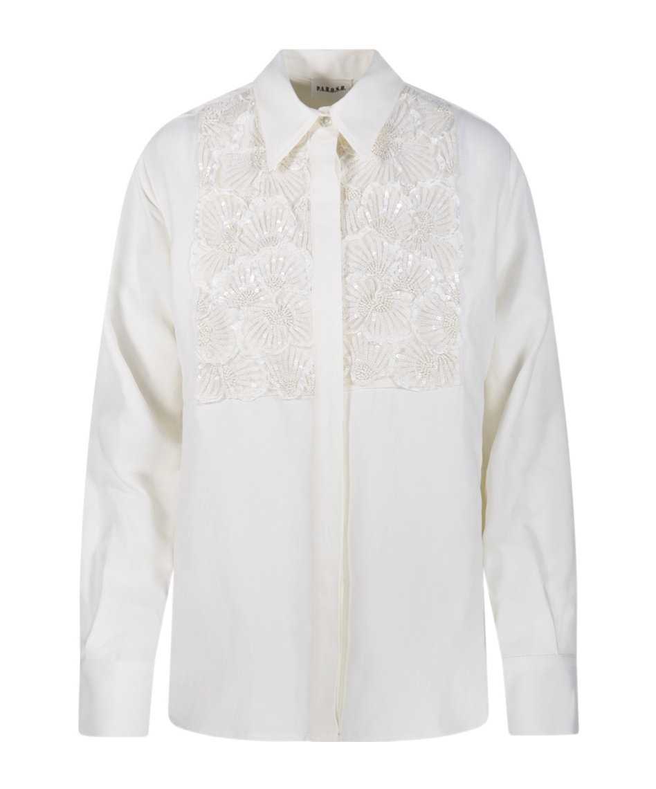 P.a.r.o.s.h Parosh Floral Embroidered White Shirt With Sequins In White