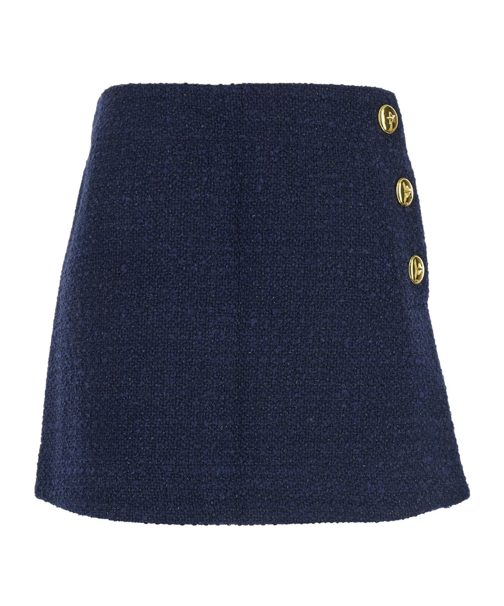 Pinko Tweed Miniskirt Gold-tone Buttons In Blue