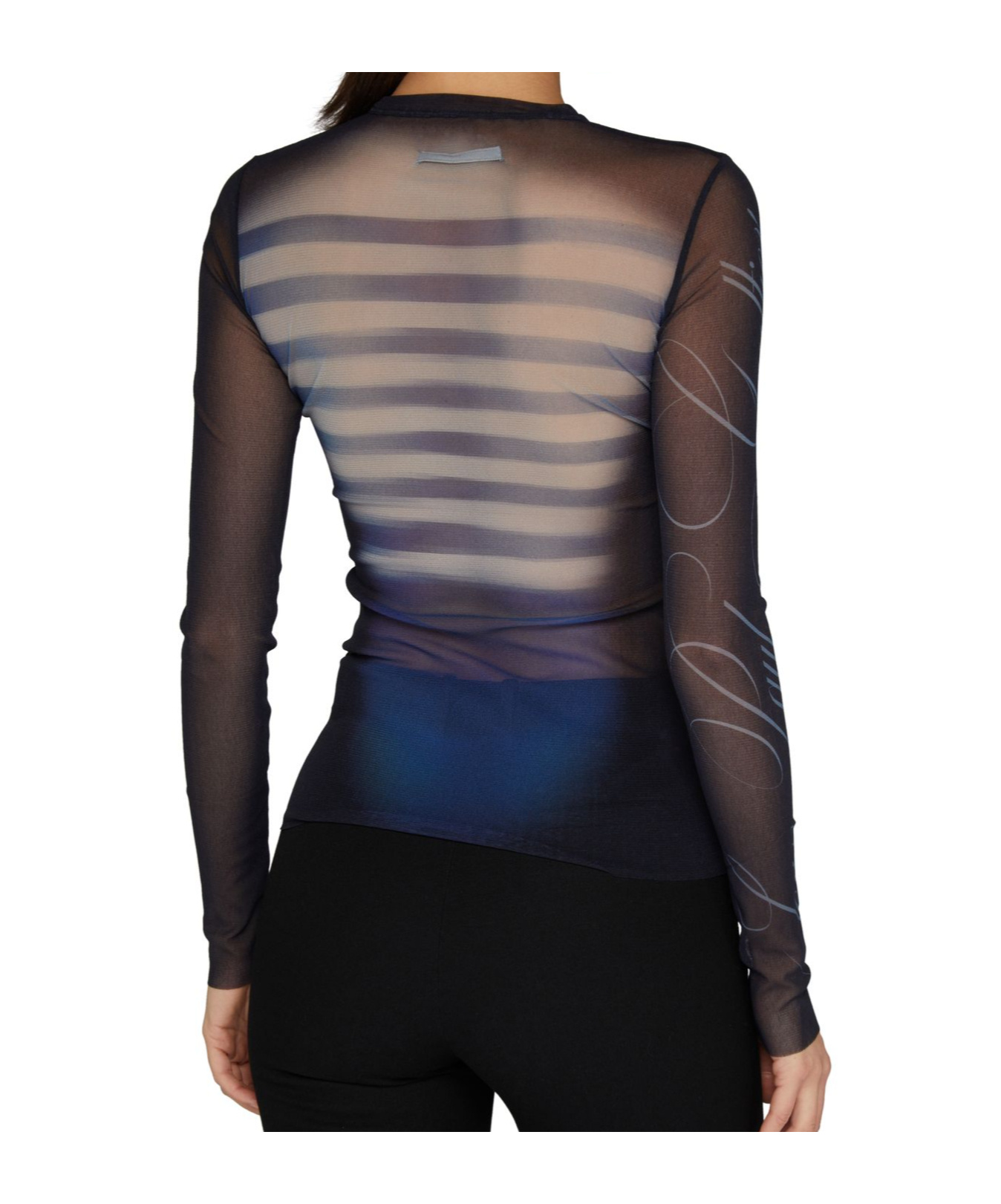 Shop Jean Paul Gaultier Long Sleeve Mesh Top In Navy Blue