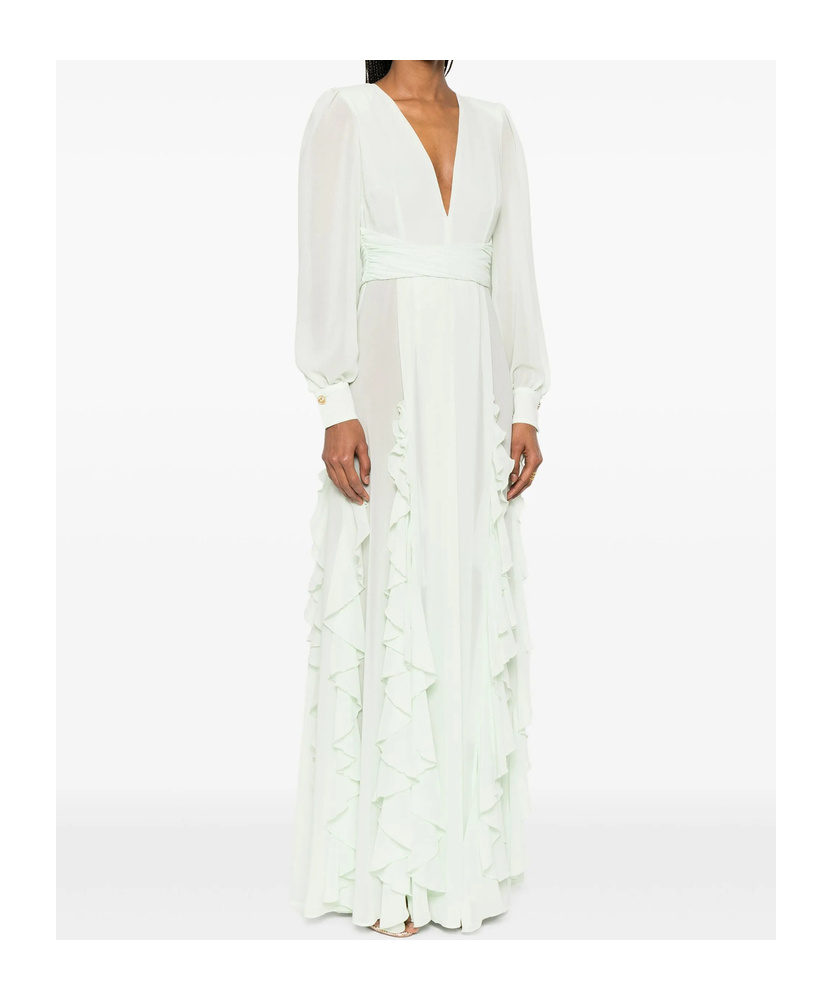 Elisabetta Franchi Red Carpet Dress In Georgette Fabric With Ruffles In Mint Green