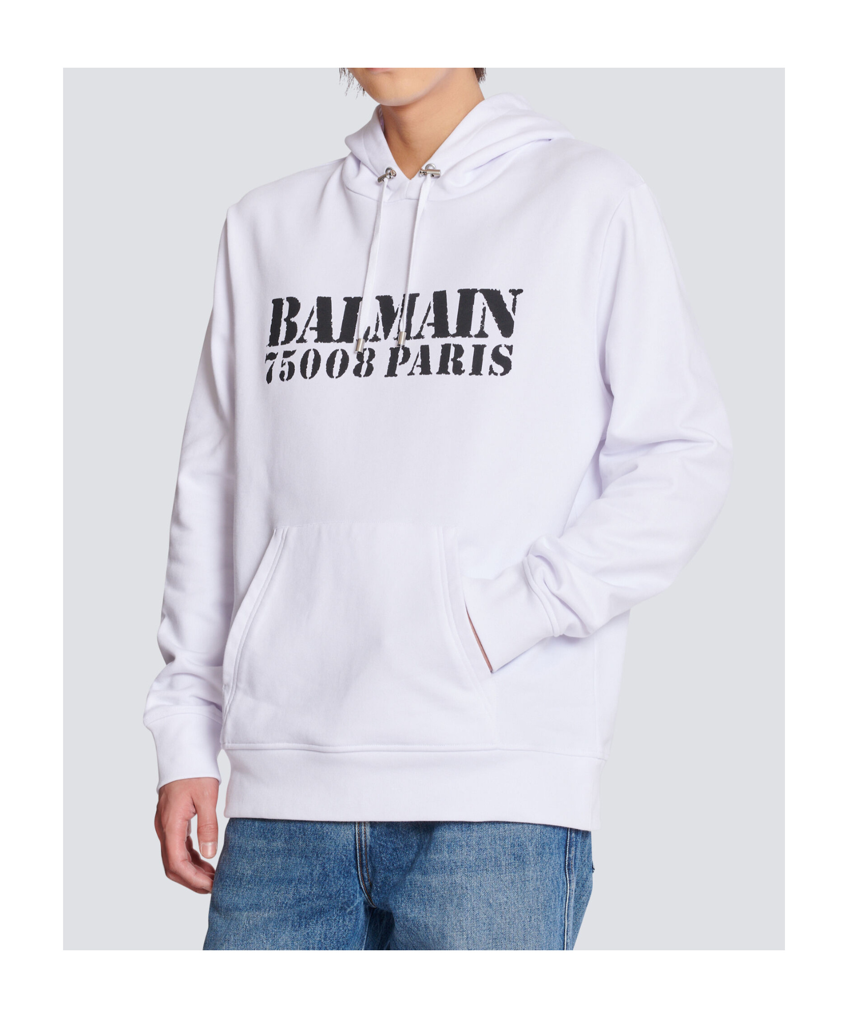 Balmain Contrasting Logo Print Cotton Hoodie In White