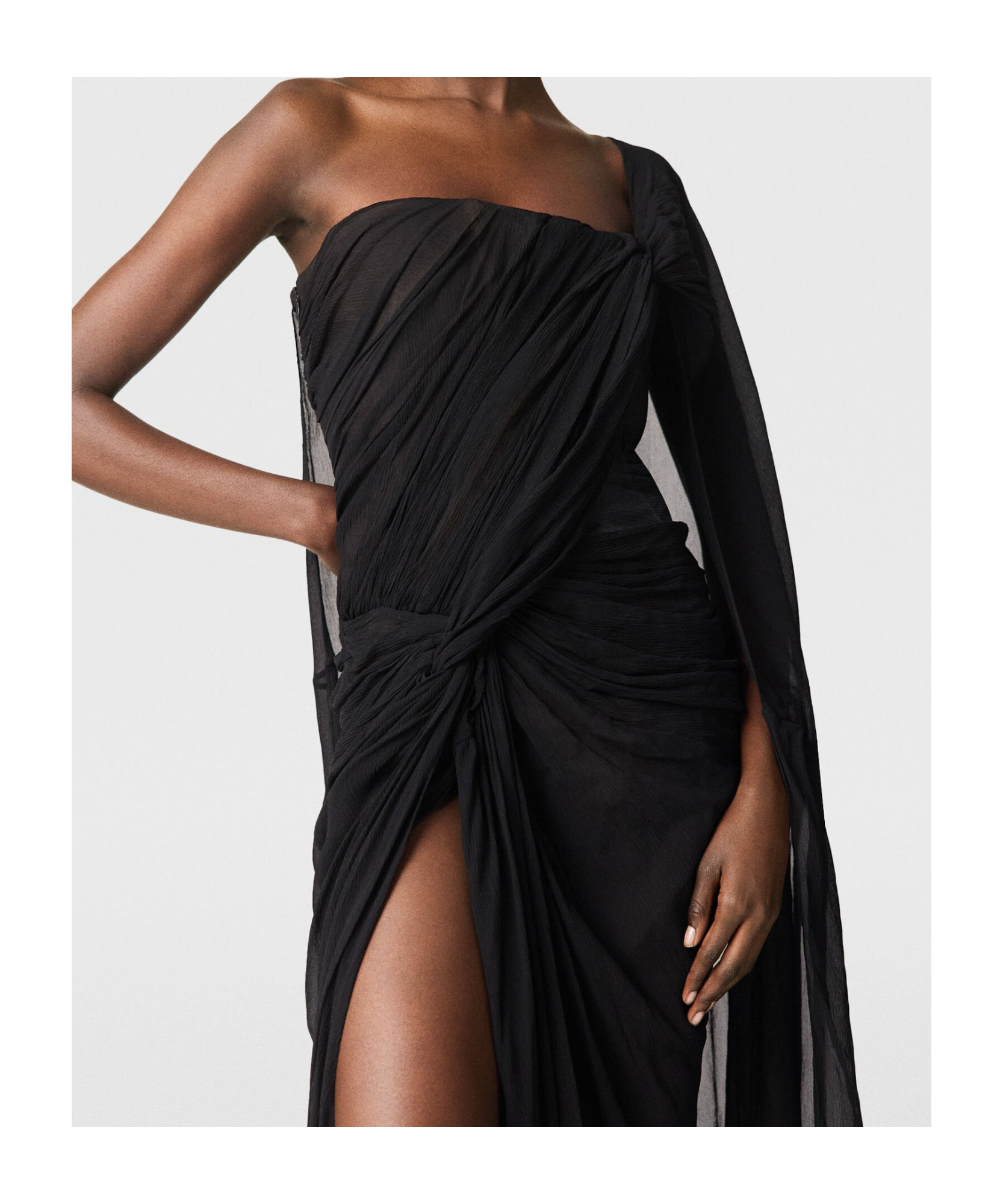 Stella Mccartney Ruched Knotted Sheer Panel Maxi Dress In Black