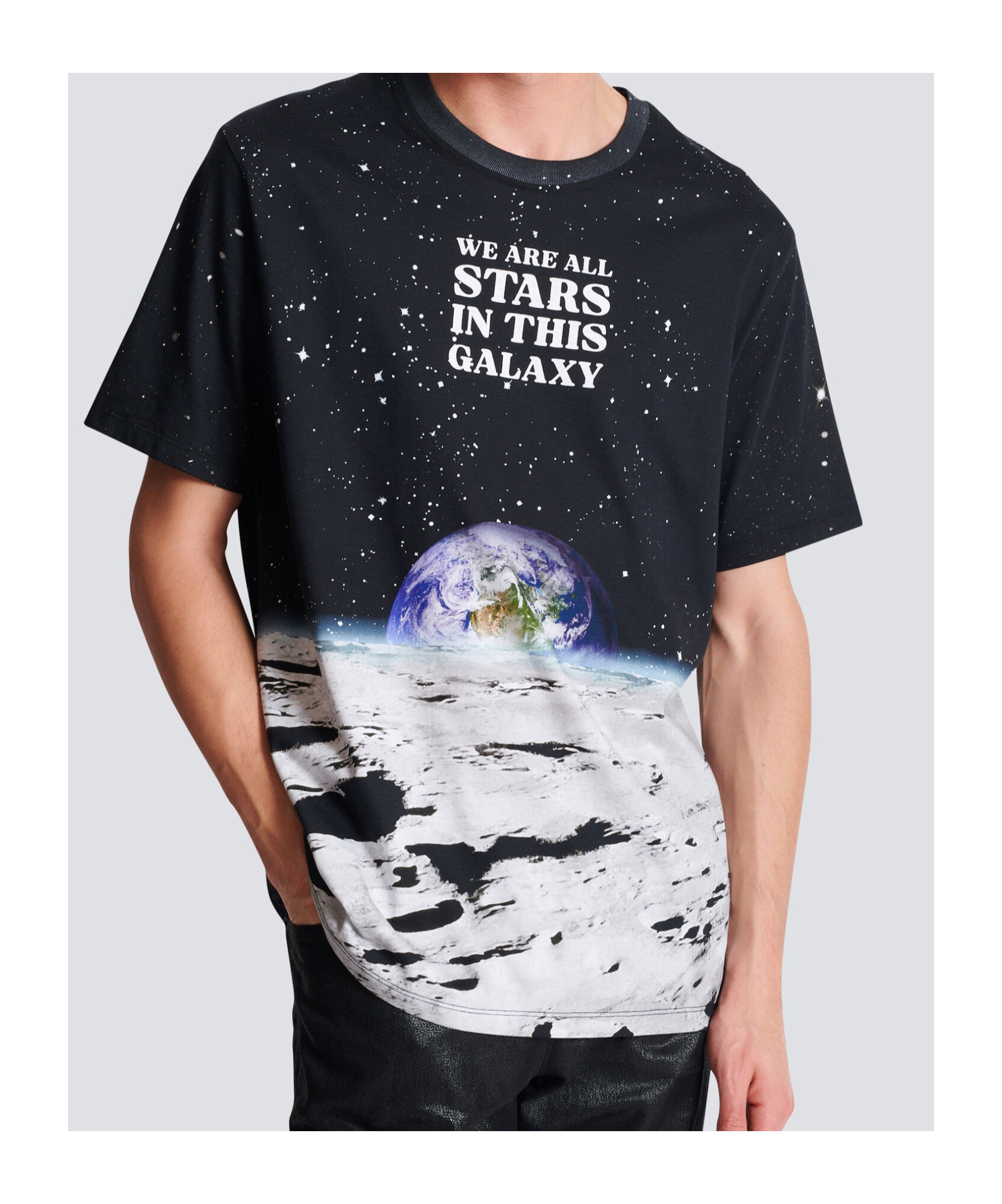 Balmain Earth And Stars Print T-shirt In Black