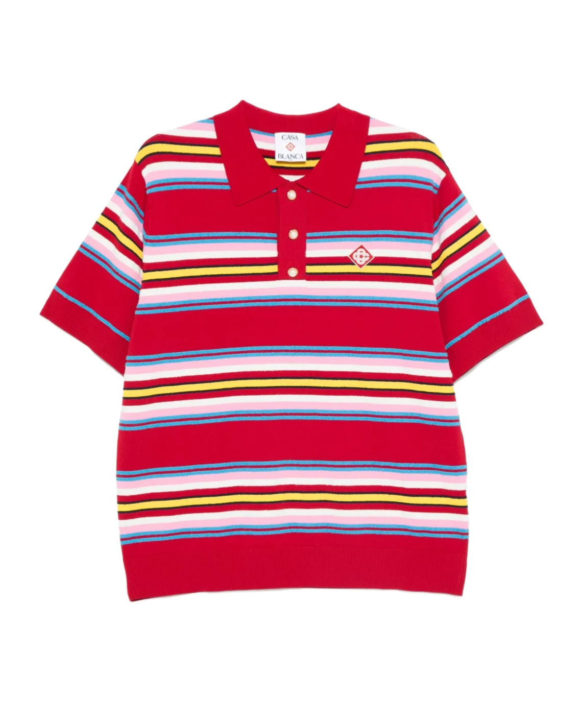 Casablanca Embroidered Logo Striped Knit Polo Shirt In Red