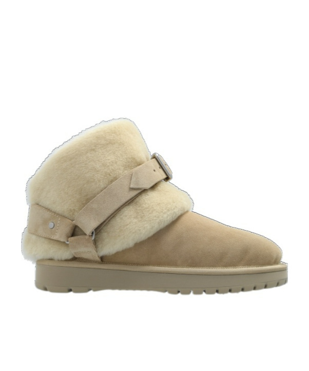 Burberry Suede Shearling Snow Boots With Buckle Detail In Gray