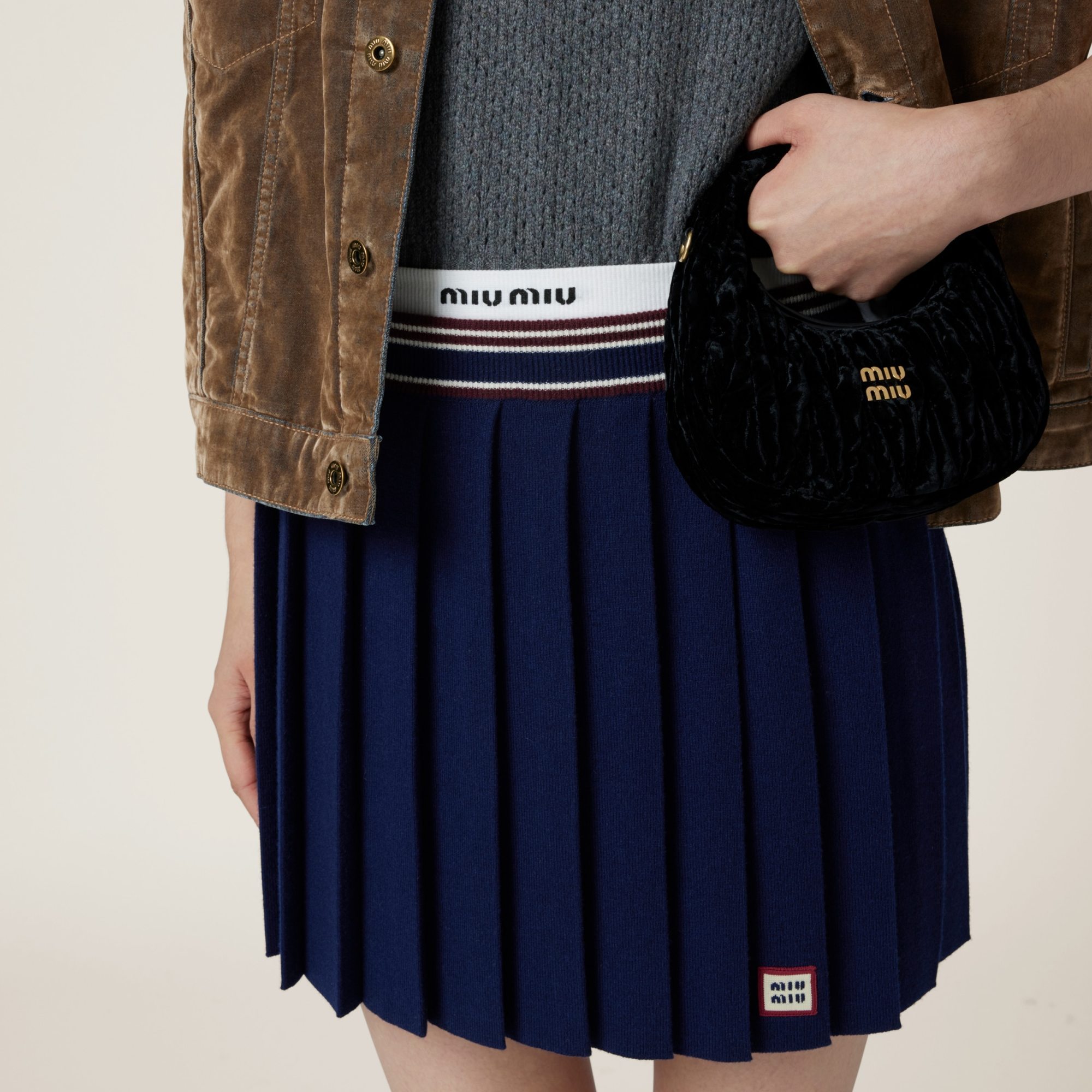 Miu Miu Women Black Velvet Mini Wander Handbag In Black