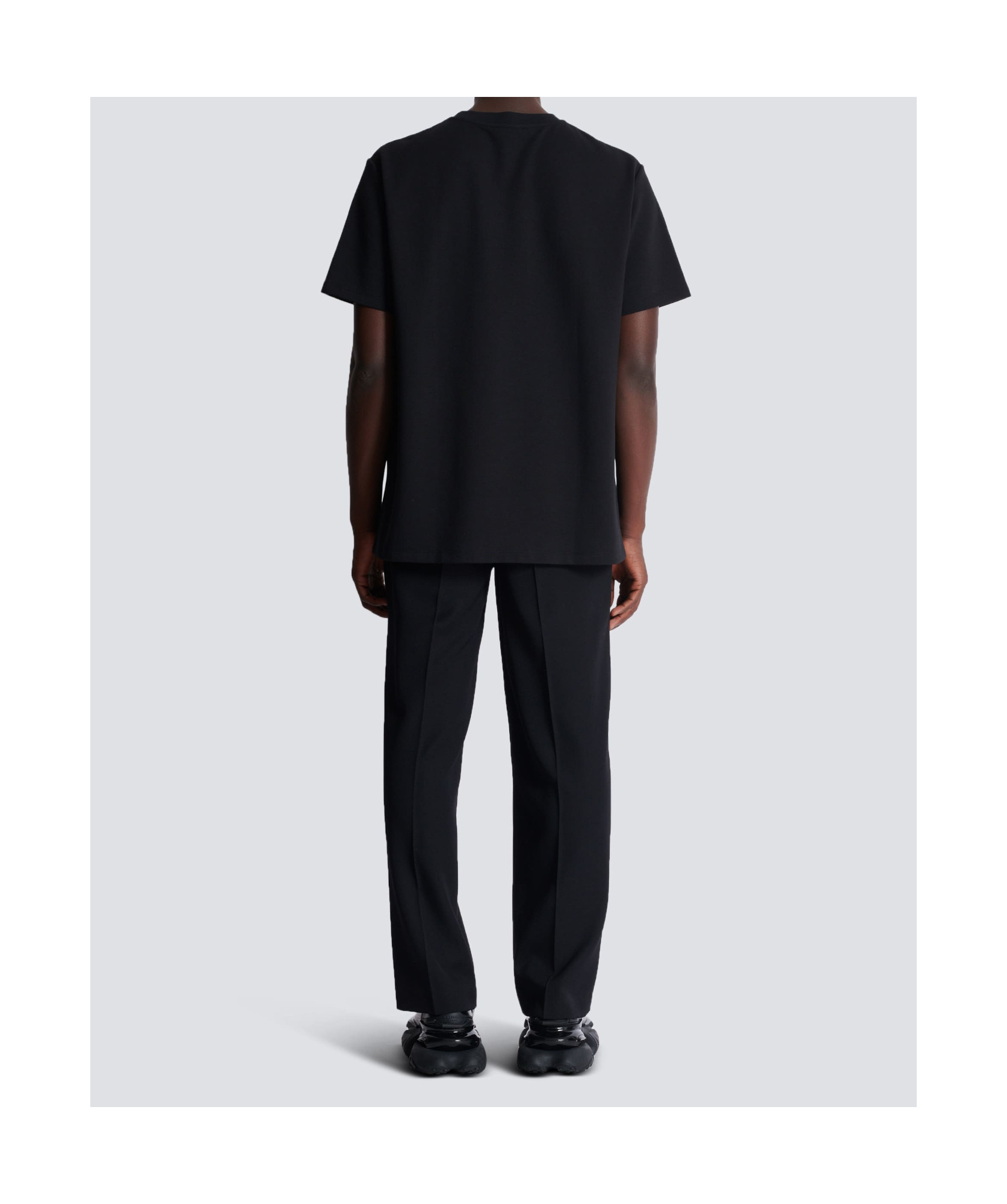 Balmain Black Crewneck T-shirt With Logo Print On The Front In Cotton Man In Black