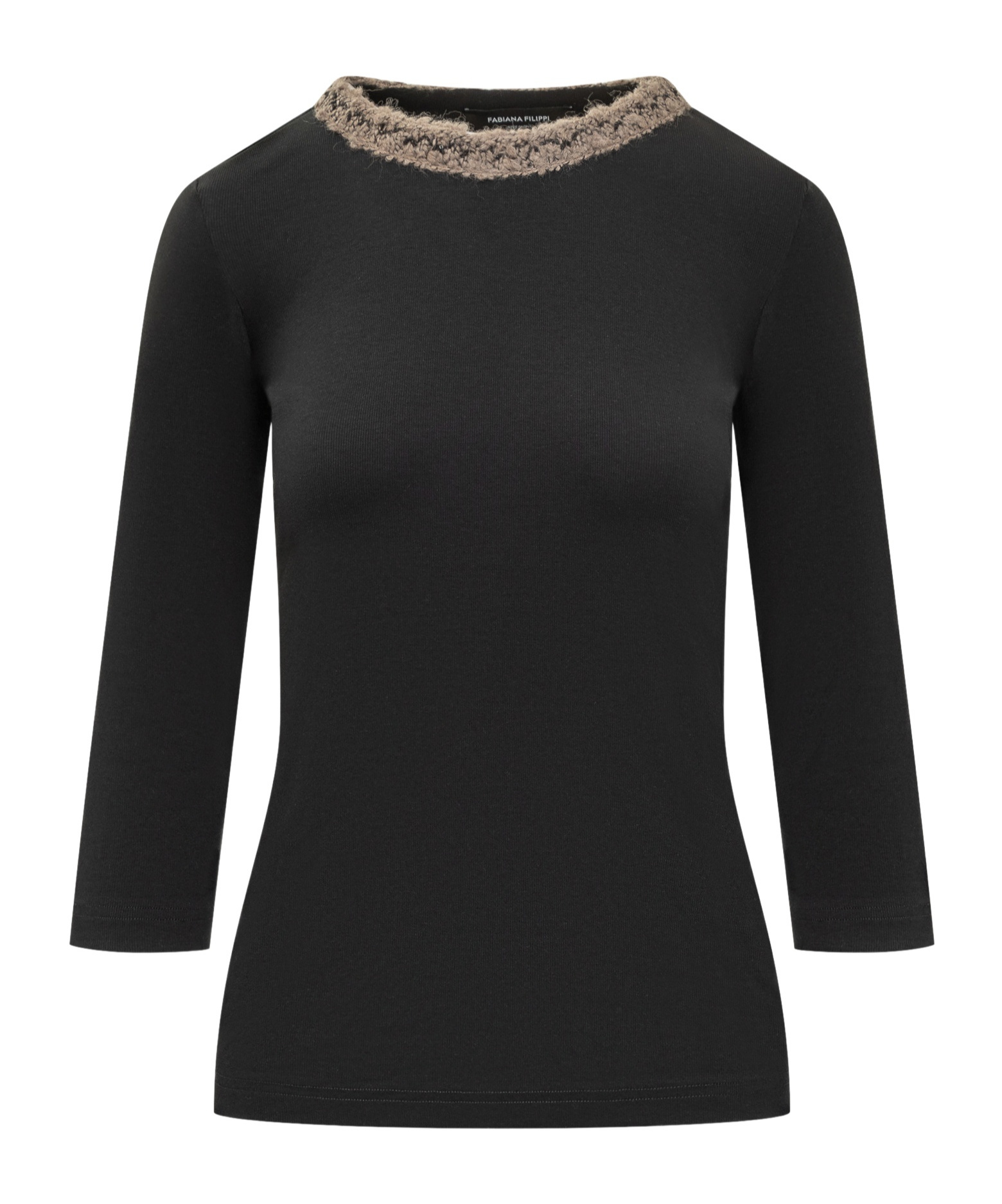 Fabiana Filippi Three-quarter Sleeve Embellished Neckline Top In Black