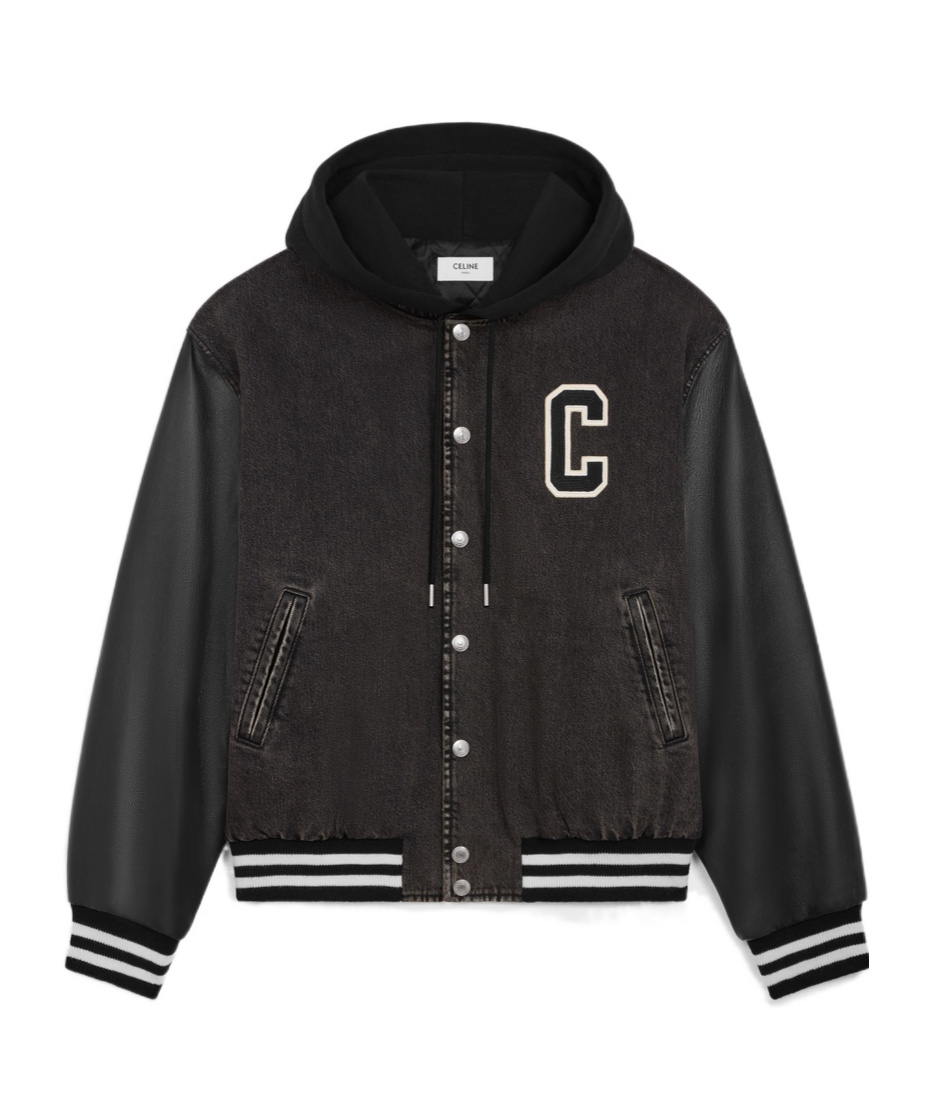 Celine Charcoal Ash Washed Denim Teddy Jacket In Black