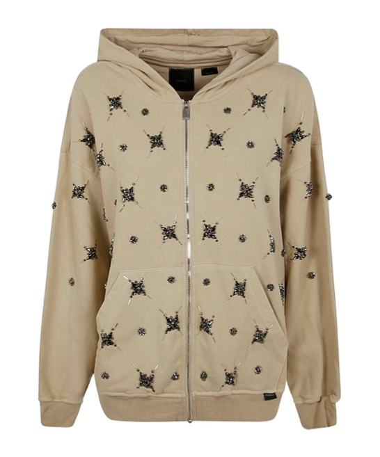Pinko Hoodie With Jewel Embroidery In Beige