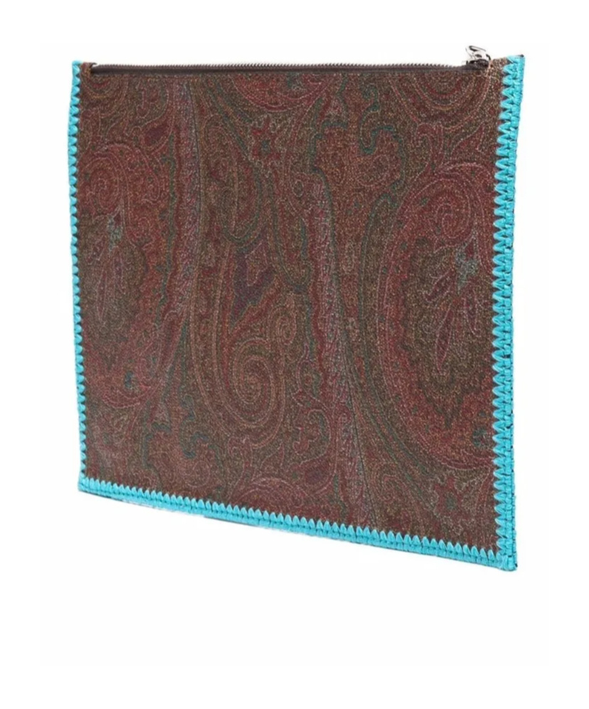 Etro Paisley Printed Clutch In Brown