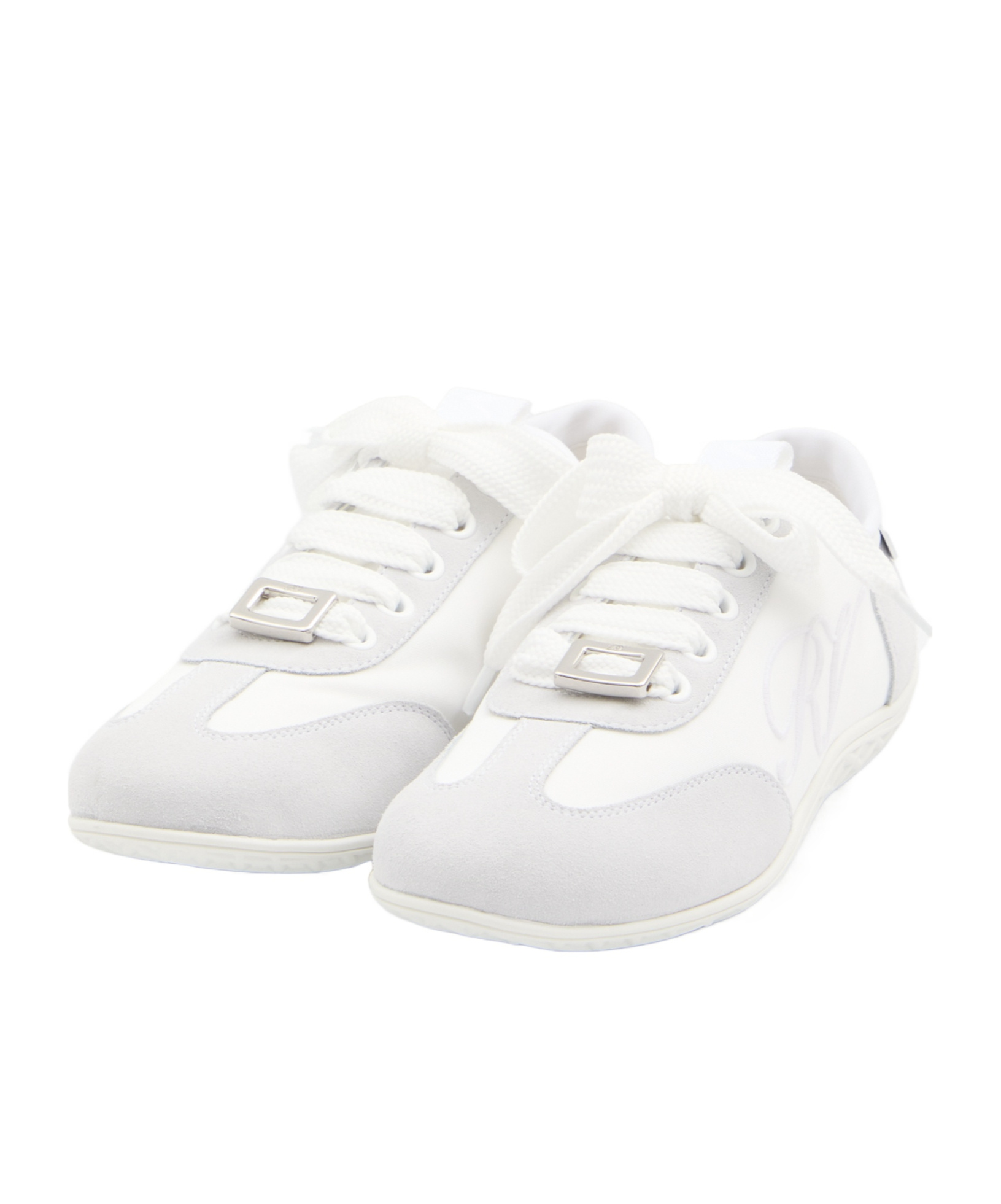 Roger Vivier Viv Suede-trimmed Canvas Sneakers In White