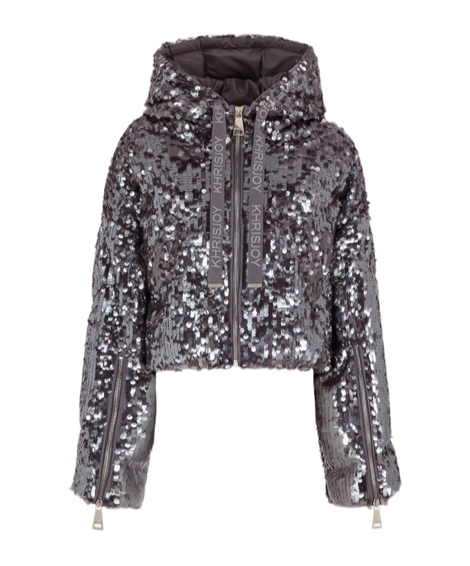 Khrisjoy Crop Iconic Milano In Macro Sequins Silver In Gray