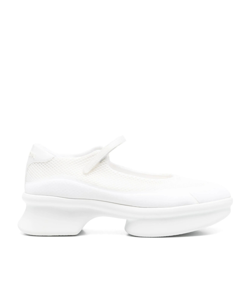 Prada Mesh Upper Platform Ballerinas With Strap Detail In White